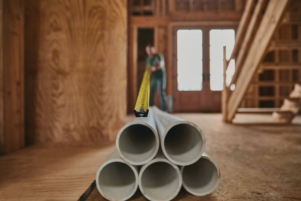 25 foot FATMAX classic tape measure being used by a person to measure pipe length.