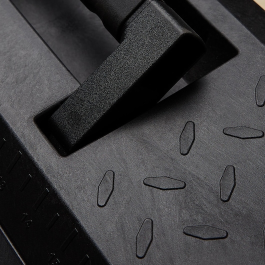 Close up of 24 inch Series 2000 Tool Box with Tray featuring soft wide rubber coated handle for easy grip.