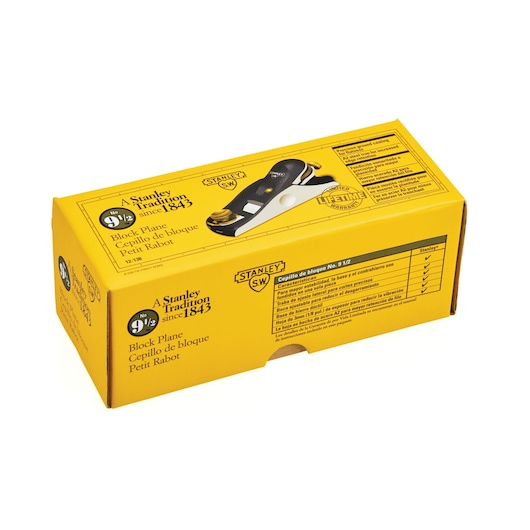 Number 9 and half sweetheart block plane in cardboard packaging.