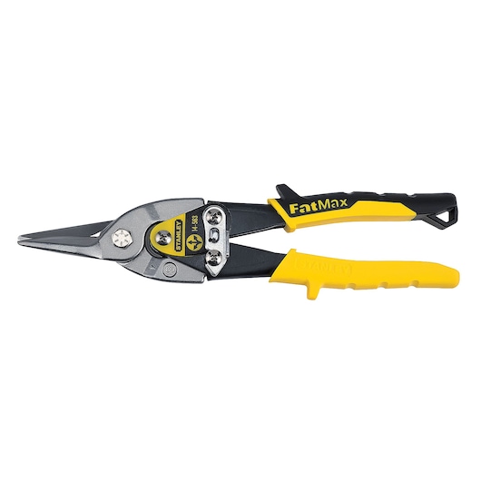 Left profile of fat max straight cut compound action aviation snips.