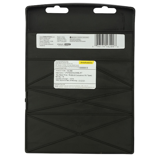 12 piece punch and chisel kit in packaging case back view.