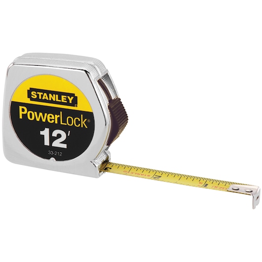 12 foot powerlock tape measure with ruler extended.