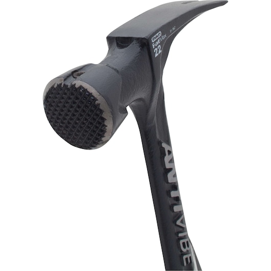 Zoomed in view of 22 ounces rip claw framing hammer.