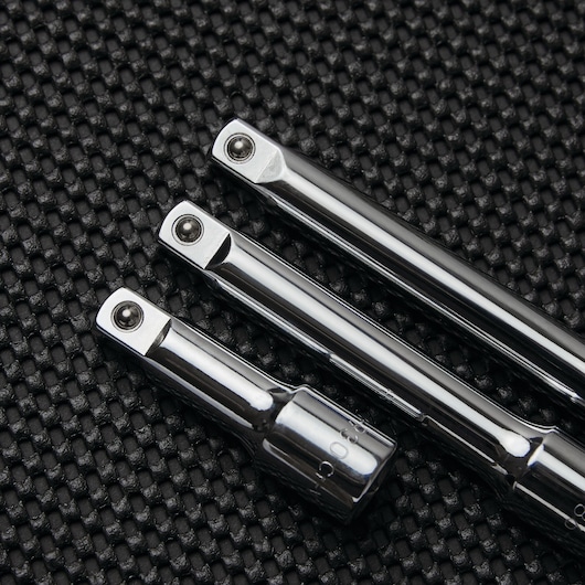 Close up of three piece half inch Extension Bar Set.
