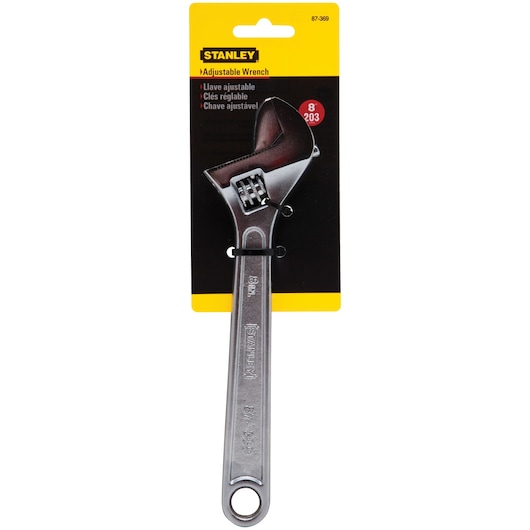 8 inch Adjustable Wrench in carded packaging.
