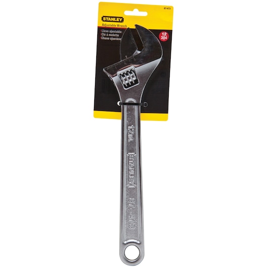 12 inch Adjustable Wrench in carded packaging.