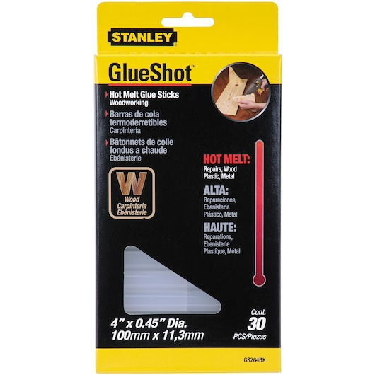 30 pack 7 sixteenths inch by 4 inch woodworking glue sticks packed in their plastic packaging.