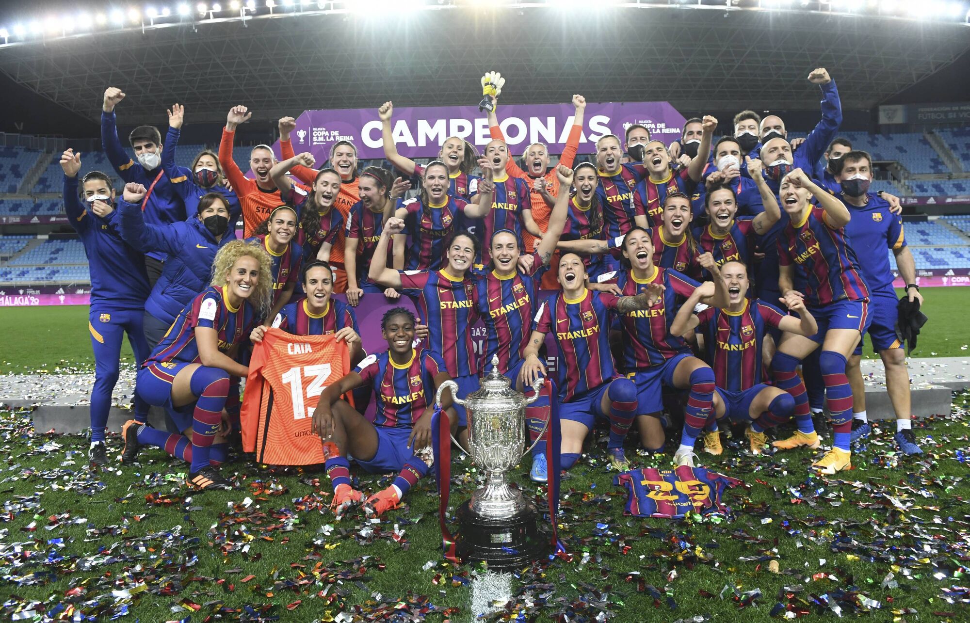 Players of the FC Barcelona Femeni soccer team