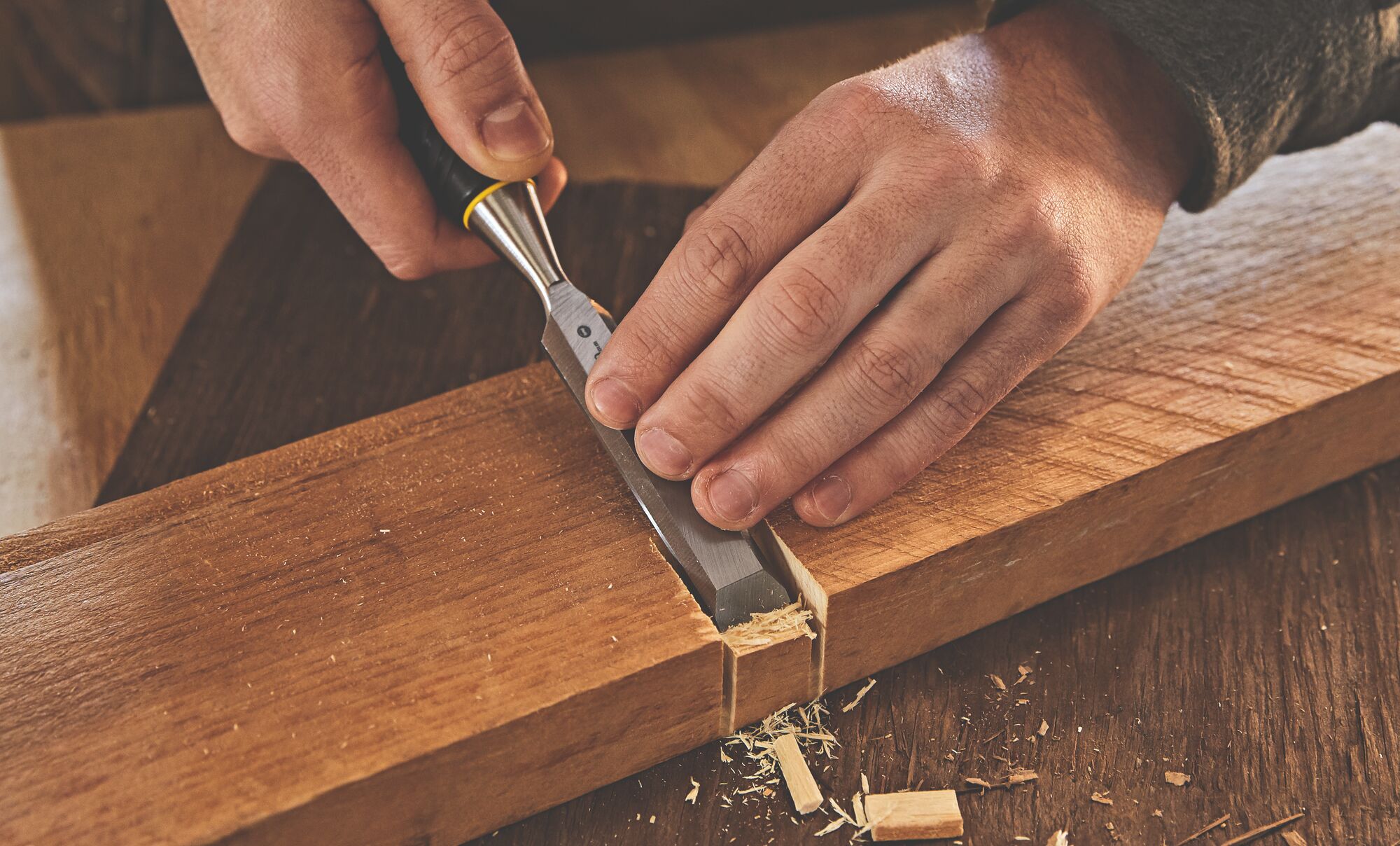 3 piece Wood Chisel Set being used for shaping wood.